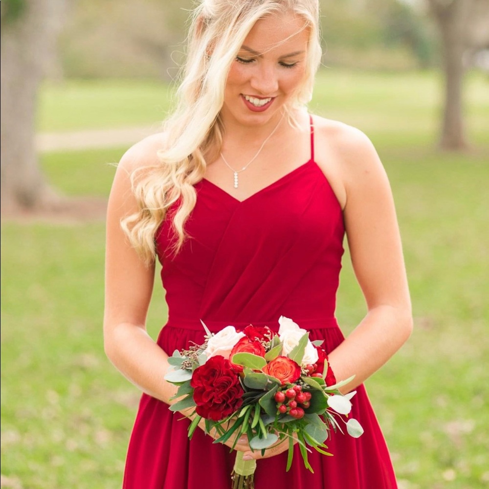 Azazie red bridesmaid dress